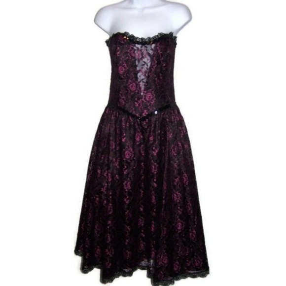 Vintage Gunne Sax Dress Size 11 Jessica McClintock Strapless Purple & Black - Picture 3 of 9